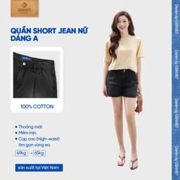 Quần short đùi nữ dáng A GENVIET JEANS cạp cap denim dáng suông xếp ly thời trang tôn dáng 9236 2