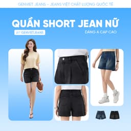 Quần short đùi nữ dáng A GENVIET JEANS cạp cap denim dáng suông xếp ly thời trang tôn dáng 9236 1