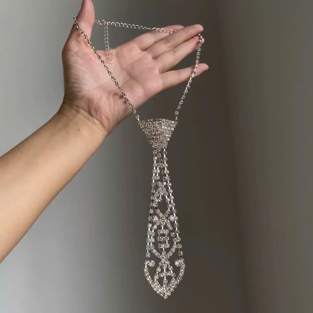 Dây Chuyền Vòng Cổ Cà Vạt Đính Đá Lấp Lánh Phong Cách Âu Mỹ Sang Trọng, Choker Ngọc Trai Dự Tiệc Sành Điệu Cho Nữ