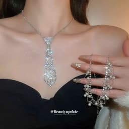 Dây Chuyền Vòng Cổ Cà Vạt Đính Đá Lấp Lánh Phong Cách Âu Mỹ Sang Trọng, Choker Ngọc Trai Dự Tiệc Sành Điệu Cho Nữ 3