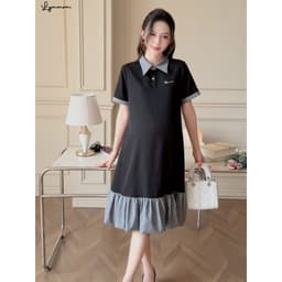 [NEW] LYMMOM - Váy Bầu Công Sở, Đầm Bầu Xinh Thiết Kế Cổ Polo Form Đuôi Cá Mềm Mát Đi Chơi Làm VB214 3