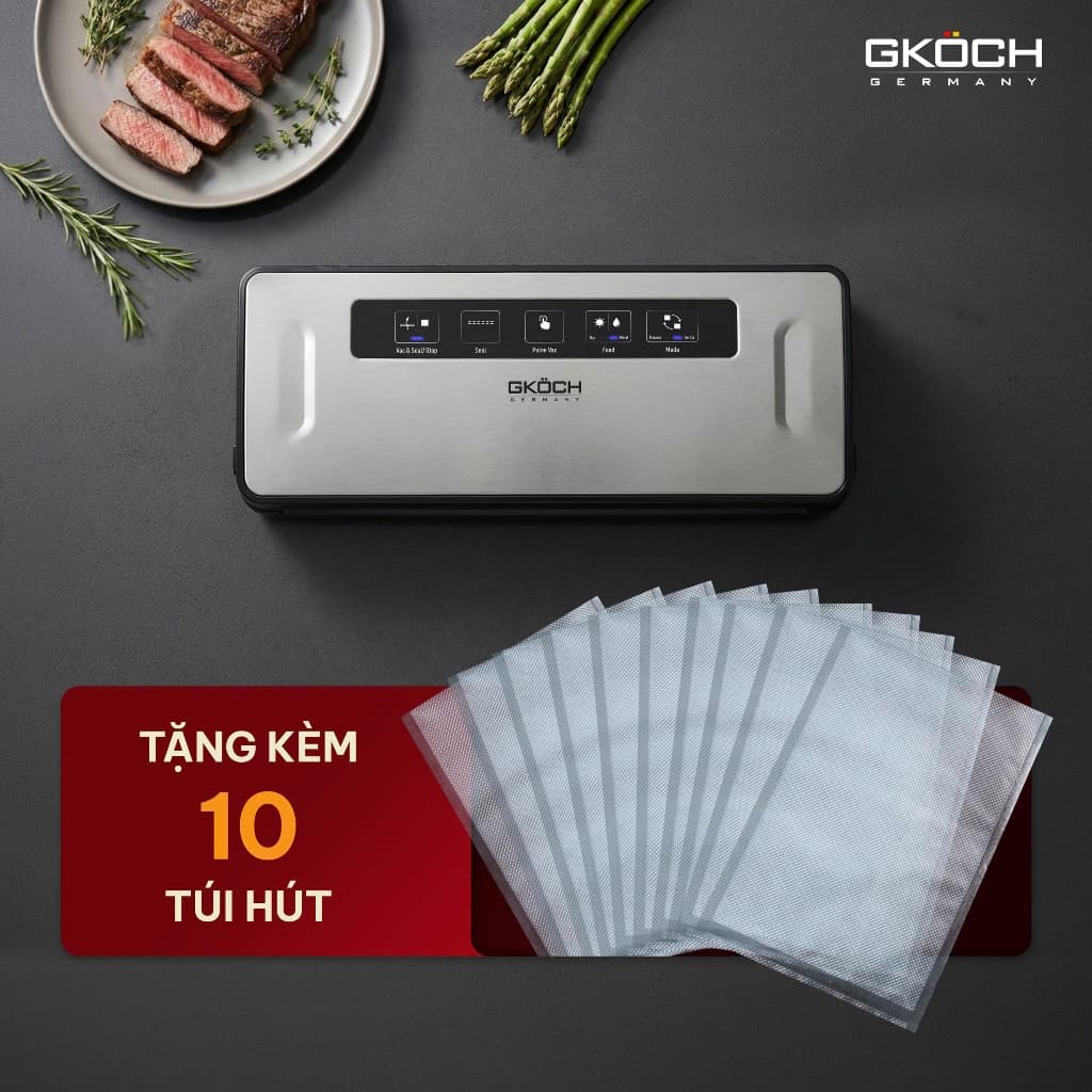 Máy Hút Chân Không GKÖCH VS5216 Serie 6 AirLock Seal, Ray Hàn 30cm, Nhiều Chế Độ Hút- Tặng 10 túi