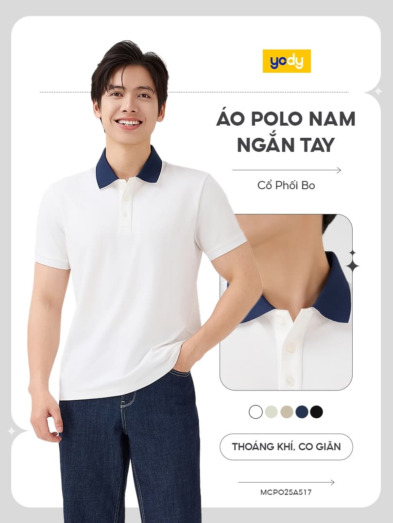 Áo Polo Nam YODY nam tay ngắn vải phối cổ bẻ thoáng mát mềm mịn không nhàu MCPO26A085