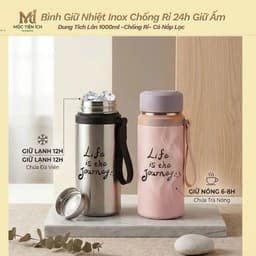 Bình Giữ Nhiệt Inox Chống Rỉ Dung Tích Lớn 1000ml – Cốc Giữ Nhiệt Nóng Lạnh 24H Cho Văn Phòng, Thể Thao, Có Nắp Lọc Trà 1
