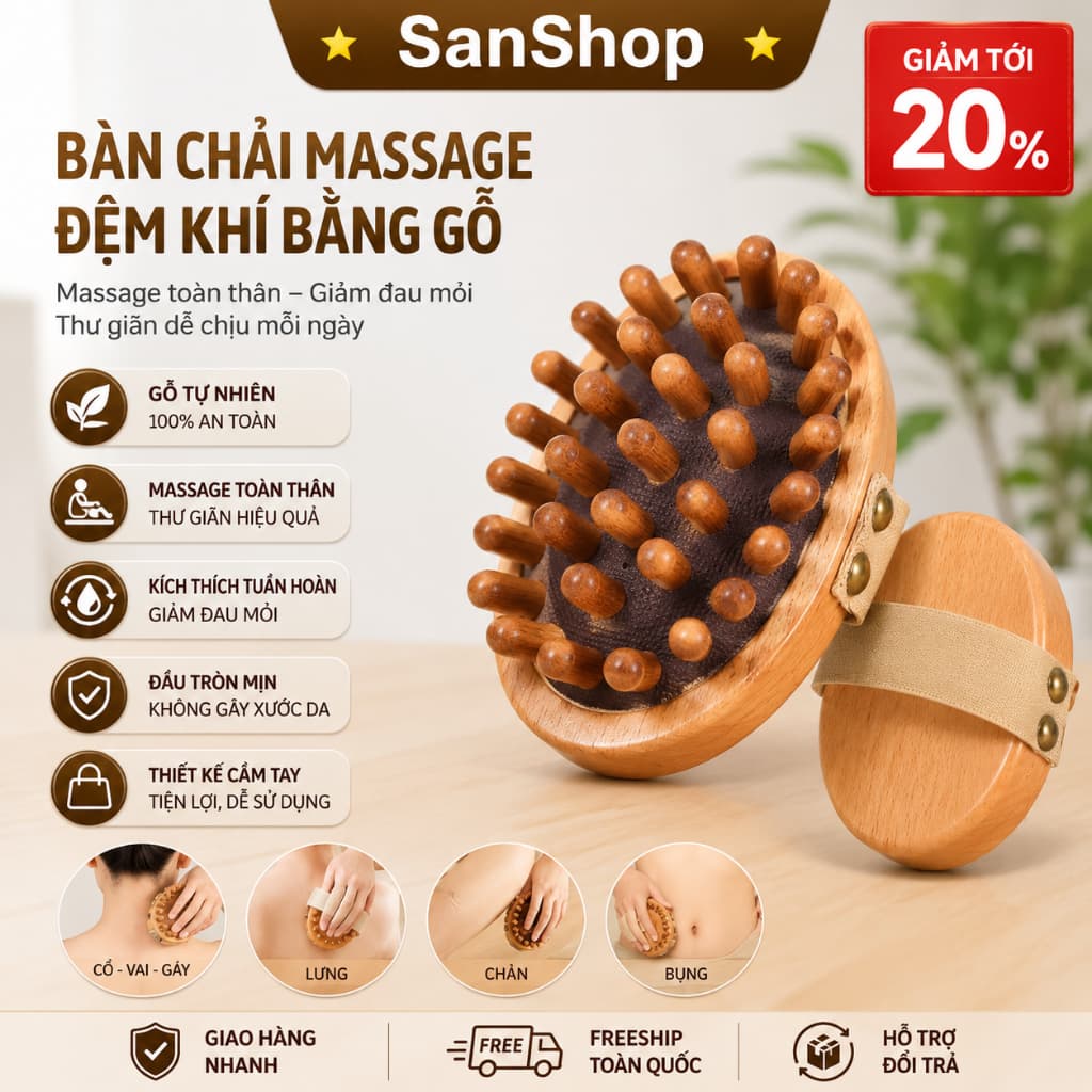 Bàn Chải Đệm Khí Bằng Gỗ Giúp Hỗ Trợ Massage Toàn Thân Giảm Đau Mỏi Tạo Cảm Giác Thư Giãn 