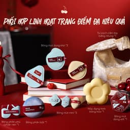 Bộ 11 Bông Mút Trang Điểm Amortals Cherry All In – Bộ Mút Makeup Đầy Đủ Khô & Ướt, Tán Nền Mịn Căng Bóng, Dễ Dùng 2