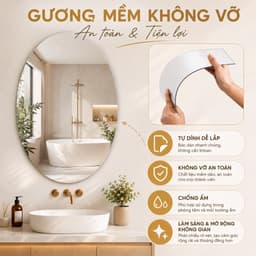 Gương Dán Tường Tự Dính Oval, Không Vỡ An Toàn, Gương Soi Trang Điểm Decor Nhà Tắm 7