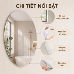 Gương Dán Tường Tự Dính Oval, Không Vỡ An Toàn, Gương Soi Trang Điểm Decor Nhà Tắm 6