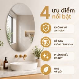 Gương Dán Tường Tự Dính Oval, Không Vỡ An Toàn, Gương Soi Trang Điểm Decor Nhà Tắm 2