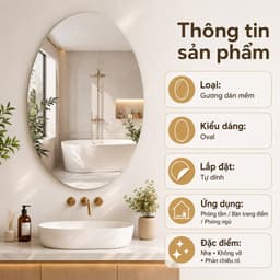 Gương Dán Tường Tự Dính Oval, Không Vỡ An Toàn, Gương Soi Trang Điểm Decor Nhà Tắm 8