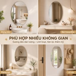 Gương Dán Tường Tự Dính Oval, Không Vỡ An Toàn, Gương Soi Trang Điểm Decor Nhà Tắm 4