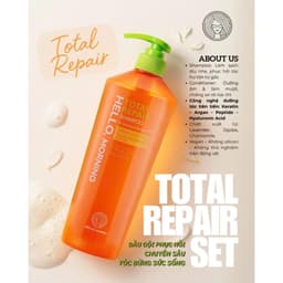 Cặp Dầu Gội Xả Phục Hồi Tóc Hư Tổn Hello Morning Total Repair 600ml x2 - Phục Hồi Giảm Gãy Rụng 5
