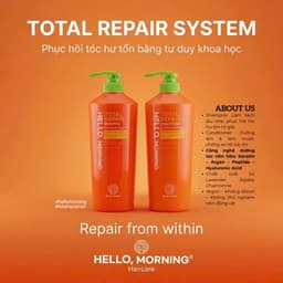 Cặp Dầu Gội Xả Phục Hồi Tóc Hư Tổn Hello Morning Total Repair 600ml x2 - Phục Hồi Giảm Gãy Rụng 2