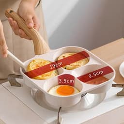 Chảo 4 ngăn chống dính cao cấp tay cầm gỗ. Chảo chiên trứng, pancake, xúc xích đa năng tiện lợi - Majehome 7