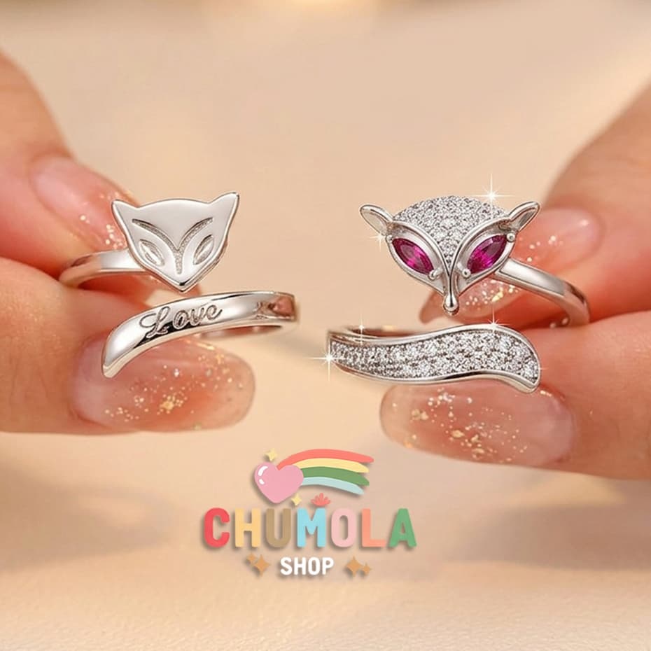 ( 2 Mẫu ) Nhẫn Hồ Ly Bạc Đính Đá Cao Cấp – Nhẫn Nữ Hot Trend Có Thể Điều Chỉnh Kích Cỡ