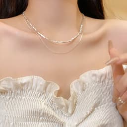 Dây Chuyền Bạc 2 Tầng Thiết Kế Layer Hạt Bi Kết Hợp Xích Mảnh Thanh Lịch, Vòng Cổ Choker Nữ Phong Cách Hàn Quốc Tinh Tế 2