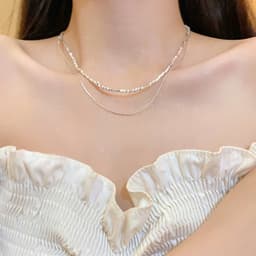 Dây Chuyền Bạc 2 Tầng Thiết Kế Layer Hạt Bi Kết Hợp Xích Mảnh Thanh Lịch, Vòng Cổ Choker Nữ Phong Cách Hàn Quốc Tinh Tế 1