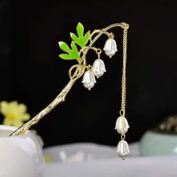 Trâm Cài Tóc Cổ Trang Hình Hoa Linh Lan Ngọc Trai Tua Rua Thanh Lịch, Trâm Búi Tóc Cách Điệu Phong Cách Trung Hoa Nhẹ Nh 6