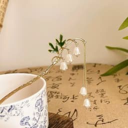 Trâm Cài Tóc Cổ Trang Hình Hoa Linh Lan Ngọc Trai Tua Rua Thanh Lịch, Trâm Búi Tóc Cách Điệu Phong Cách Trung Hoa Nhẹ Nh 7