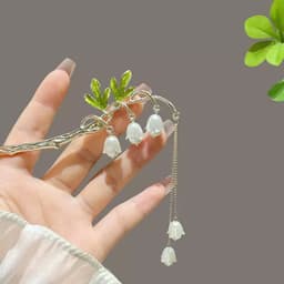 Trâm Cài Tóc Cổ Trang Hình Hoa Linh Lan Ngọc Trai Tua Rua Thanh Lịch, Trâm Búi Tóc Cách Điệu Phong Cách Trung Hoa Nhẹ Nh 4