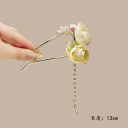 Trâm Cài Tóc Chữ U Kim Loại Mạ Vàng Dáng Hoa Mẫu Đơn Tím Quý Phái, Trâm Búi Tóc Tua Rua Ngọc Phong Cách Cổ Trang Cá 4