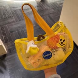 Túi tote lưới PVC phong cách Hàn Quốc màu vàng dễ thương – túi xách đi biển thoáng khí, túi đựng đồ du lịch gọn nhẹ đa n 9