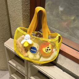 Túi tote lưới PVC phong cách Hàn Quốc màu vàng dễ thương – túi xách đi biển thoáng khí, túi đựng đồ du lịch gọn nhẹ đa n 4