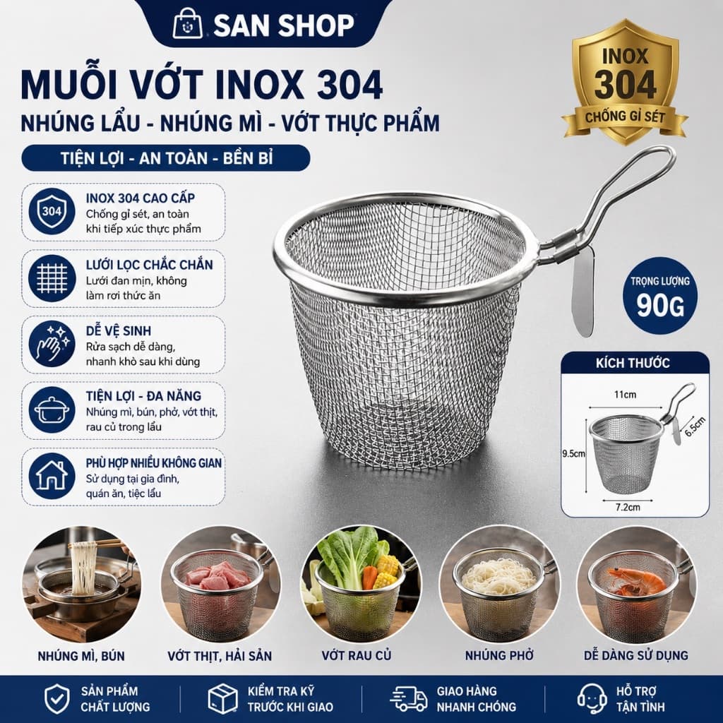 Giỏ Vớt Gia Vị Nhúng Lẩu Mì Inox 304 Tiện Lợi Sanshop