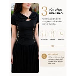 Áo thun nữ Evalover nơ cổ phối lụa, nhún eo kiểu dáng ôm chất cotton Nhật mềm mát 4