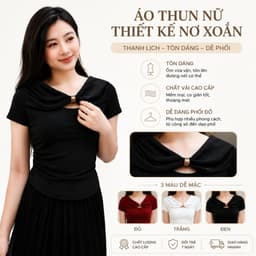 Áo thun nữ Evalover nơ cổ phối lụa, nhún eo kiểu dáng ôm chất cotton Nhật mềm mát 1