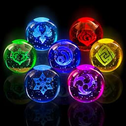 Quả Cầu Pha Lê VISION GENSHIN IMPACT đèn ngủ LED đế gỗ thủy tinh quà tặng game 9