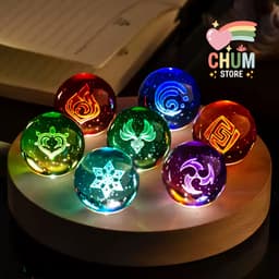 Quả Cầu Pha Lê VISION GENSHIN IMPACT đèn ngủ LED đế gỗ thủy tinh quà tặng game 2