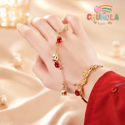 Vòng tay đính nhẫn linh lan thả hạt đỏ phong cách cổ trang phụ kiện thời trang 1