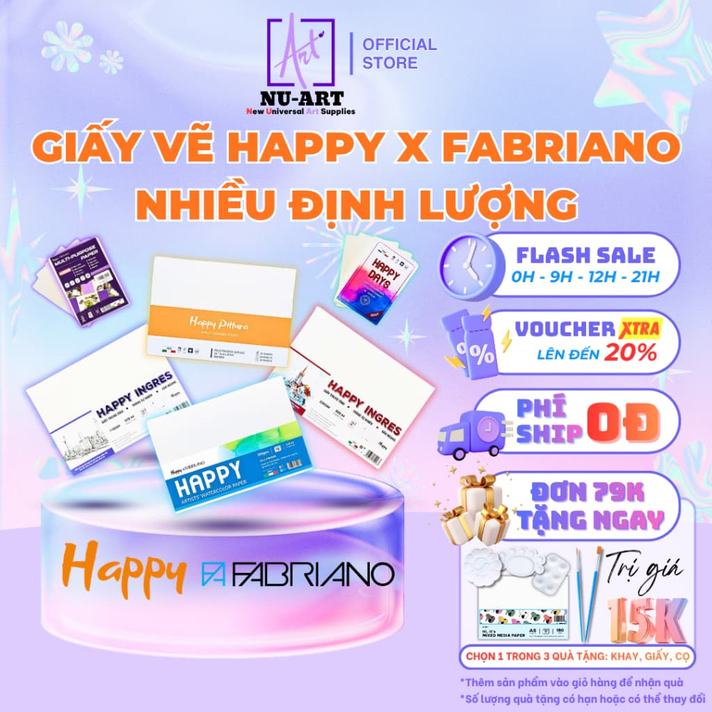 Giấy Vẽ Happy | Giấy Vẽ Màu Nước, Màu Bột, Marker, Chì, Sáp, Nhiều Định Lượng 110/200/220/250/300GSM