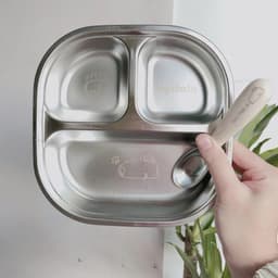 Khay Cơm Inox 3 Ngăn TẶNG THÌA SAMSTORE, Lòng Sâu 3.3cm Bát Ăn In Hình Thú Dễ Thương 123 5