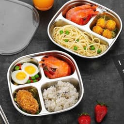 Khay Cơm Inox 3 Ngăn TẶNG THÌA SAMSTORE, Lòng Sâu 3.3cm Bát Ăn In Hình Thú Dễ Thương 123 6