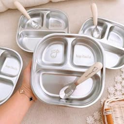 Khay Cơm Inox 3 Ngăn TẶNG THÌA SAMSTORE, Lòng Sâu 3.3cm Bát Ăn In Hình Thú Dễ Thương 123 8
