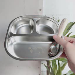 Khay Cơm Inox 3 Ngăn TẶNG THÌA SAMSTORE, Lòng Sâu 3.3cm Bát Ăn In Hình Thú Dễ Thương 123 7
