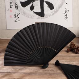 (m25) Quạt Xếp Bằng Tre Lụa Màu Đen 21cm Trang Trí Để Bàn Phong Cách Trung Hoa Làm Phụ Kiện Chụp Ảnh 8