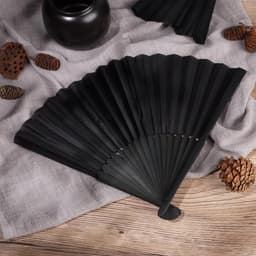 (m25) Quạt Xếp Bằng Tre Lụa Màu Đen 21cm Trang Trí Để Bàn Phong Cách Trung Hoa Làm Phụ Kiện Chụp Ảnh 5