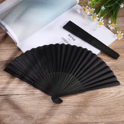 (m25) Quạt Xếp Bằng Tre Lụa Màu Đen 21cm Trang Trí Để Bàn Phong Cách Trung Hoa Làm Phụ Kiện Chụp Ảnh 4