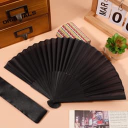 (m25) Quạt Xếp Bằng Tre Lụa Màu Đen 21cm Trang Trí Để Bàn Phong Cách Trung Hoa Làm Phụ Kiện Chụp Ảnh 2