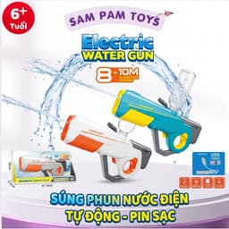 Đồ chơi Súng Phun Nước Điện Tự Động dùng pin sạc, súng phun nước tầm bắn 10M cho bé - Sam Pam Toys 1