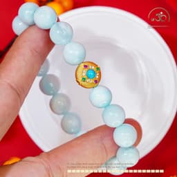 Ngọc Đan Tâm - Vòng Tay Larimar 9mm 5A Phối Charm Tròn Đá Xanh - Mệnh Thuỷ & Mệnh Mộc 4
