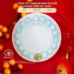 Ngọc Đan Tâm - Vòng Tay Larimar 9mm 5A Phối Charm Tròn Đá Xanh - Mệnh Thuỷ & Mệnh Mộc 1