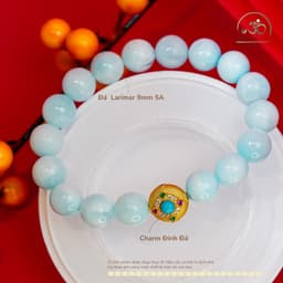Ngọc Đan Tâm - Vòng Tay Larimar 9mm 5A Phối Charm Tròn Đá Xanh - Mệnh Thuỷ & Mệnh Mộc 2