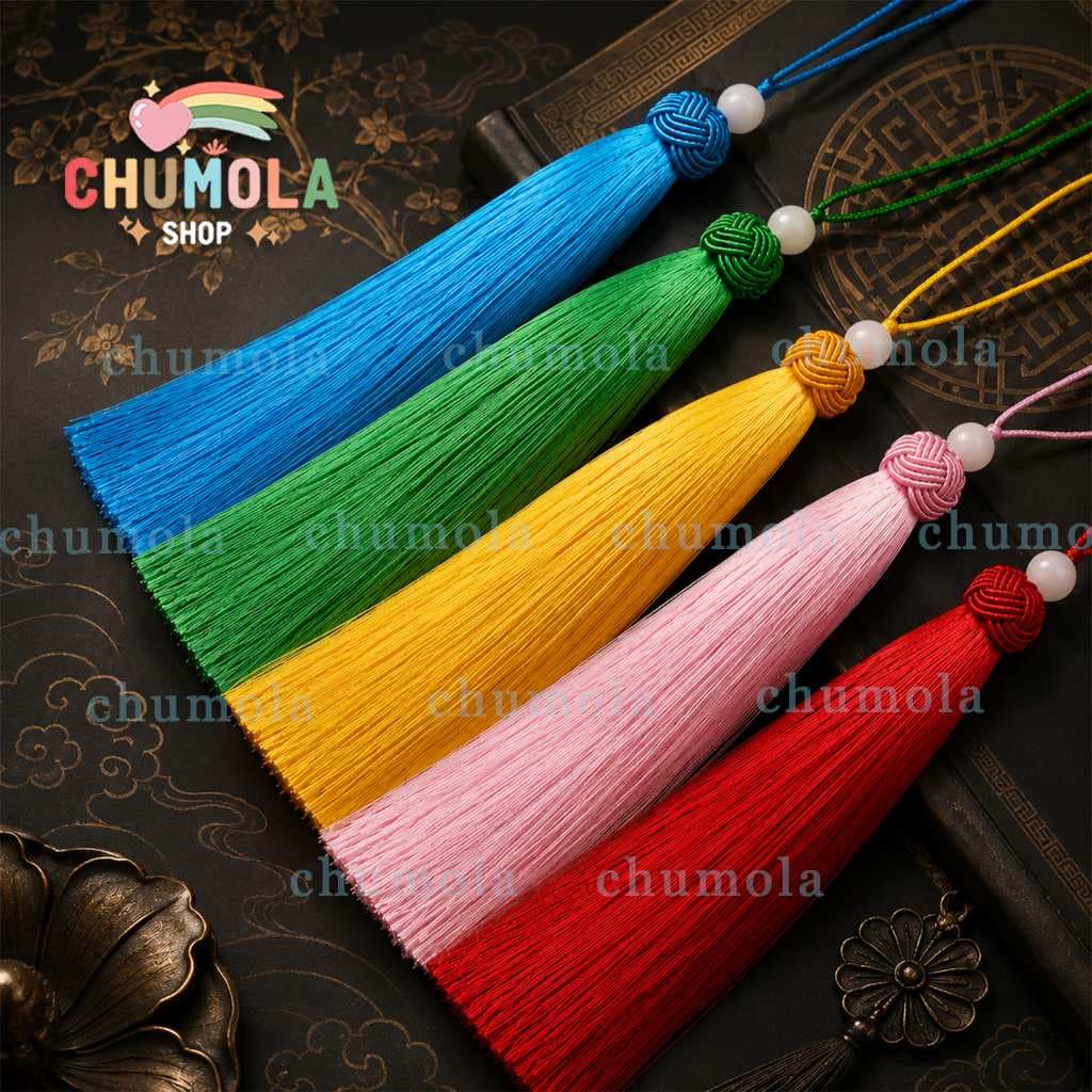 (không hạt) Tua rua 16cm đầu kết phụ kiện treo sáo đàn quạt phong cách cổ trang