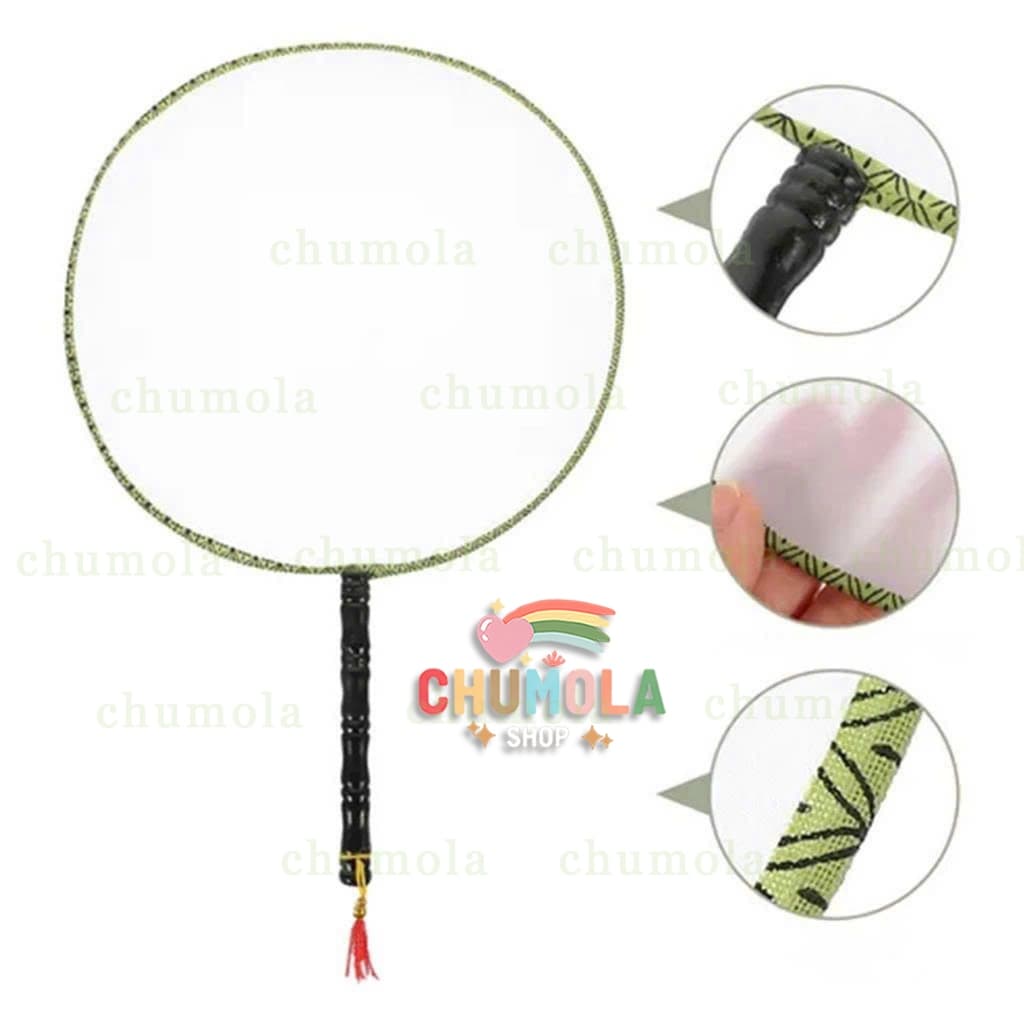 Quạt tròn vải lụa cán nhựa quạt cầm tay cổ trang copslay xinh xắn