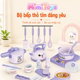 Bếp Đồ Chơi MimiToys Có Đèn Nhạc - Mẫu Khủng Long Thỏ Tím Cho Bé Chơi Nấu Ăn 3