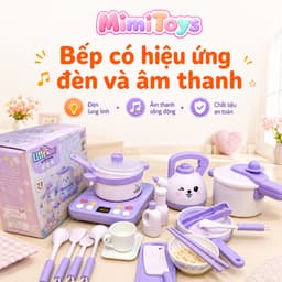 Bếp Đồ Chơi MimiToys Có Đèn Nhạc - Mẫu Khủng Long Thỏ Tím Cho Bé Chơi Nấu Ăn 2